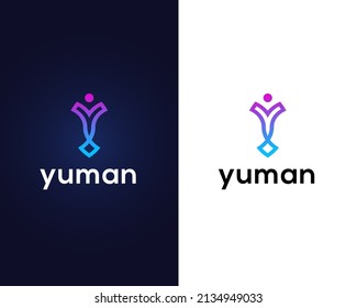 letter y with man logo design vector template
