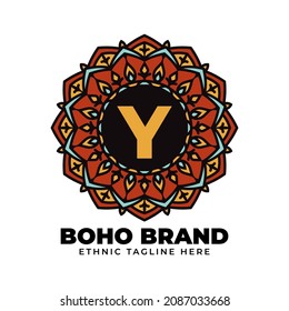 letter Y mandala vintage color ethnic boho brand flower generation