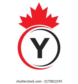 Letter Y Maple Leaf Logo Template Symbol of Canada. Minimal Canadian Business, Company Logo Concept With Y Alphabet Vector