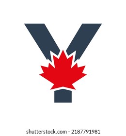 Letter Y Maple Leaf Logo Template Symbol Of Canada. Minimal Canadian Logo Business And Company Identity