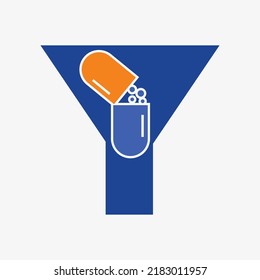 Letter Y Medicine Tablet Logo Concept for Healthcare Logo Sign Vector Template