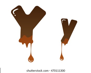 Letter Y with melted chocolate theme on white background