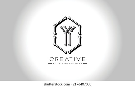 Letter Y minimal logo icon design. Vector template graphic elements. Technology, digital interfaces, hardware and engineering concepts. Graphic made of circuits