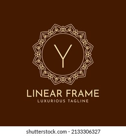 letter Y minimalist circle frame linear luxury decoration vector logo design