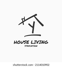 letter Y minimalist doodle house vector logo design