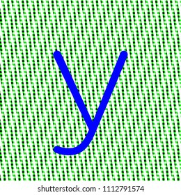 letter y minuscule bright blue color, intense on green texture with woven look in editable vector