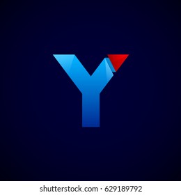 Letter Y with Modern glossy and Triangle logo, Arrow and forward, Vector abstract origami, Digital, Technology, Media logotype