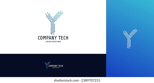 letter Y modern for tech logo design. vector illustrator. connected dots logo.