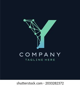Letter Y Molecule Logo, Bio Tech Connect Dots Science Technology Logo Design Vector