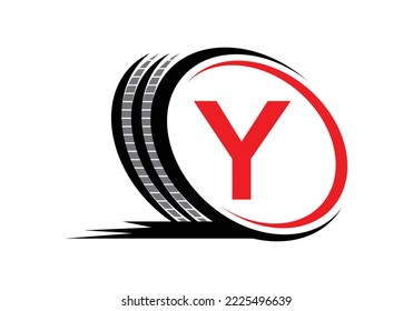 Letter Y monogram alphabet With a Sport Car Automotive Car Repair Logo Design Concept With Transport Tire Icon Vector Template.