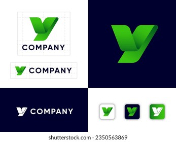 Letter Y. Y monogram consists of bent green ribbon or paper strip. corporate style. Identity, web buttons.