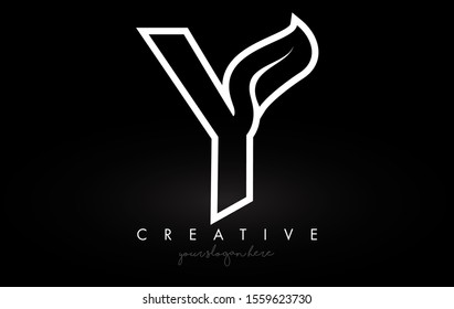 Letter Y Monogram Leaf Logo Icon Design with Black and White Colors Vector Illustration.
