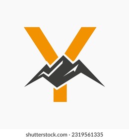 Letter Y Mount Logo. Mountain Nature Landscape Logo Combine With Hill Icon and Template