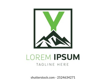 Letter Y with Mountain logo design inspiration. Vector letter template design