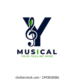 Letter Y with Music Key Note Logo Design Element. Usable for Business, Musical, Entertainment, Record and Orchestra Logos