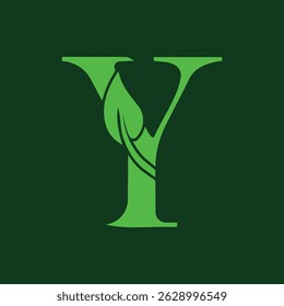 letter Y with nature leaf logo design	