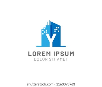 Letter Y Negative Space Building And Construction Logo Vector Template