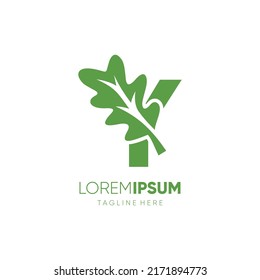 Letter Y Oak Leaf Tree Logo Design Vector Icon Graphic Emblem Illustration 