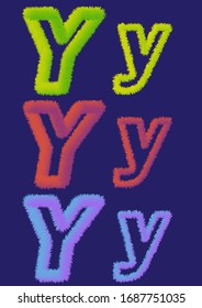 Letter Y on a blue background, big and small in fluffy form in different gradients