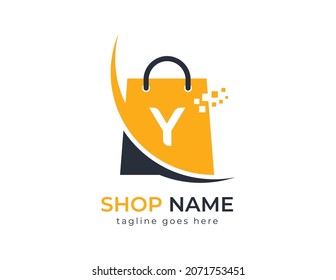 Letter Y on Shopping Bag. Shopping logo.