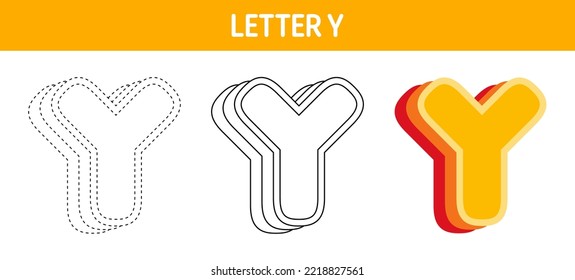 Letter Y Orange, tracing and coloring worksheet for kids