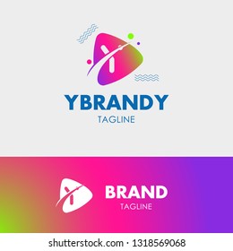 Letter Y Orbit Logo template element symbol in modern colorful style. Symbol of play button with negative space text. Vector Illustration - Vector