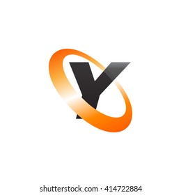 Letter Y orbiting swoosh business logo black orange