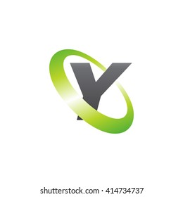 Letter Y orbiting swoosh business logo gray green