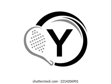 Plantilla vectorial de diseño de logotipo de la marca y de la letra Y Padel. Símbolo del club de tenis de mesa de playa. identidad empresarial y de empresa