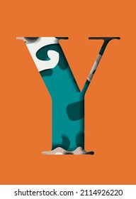 Letter Y in the paper cut style on the orange background