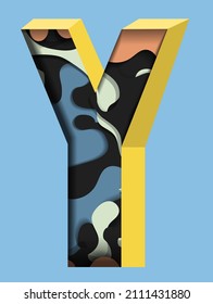 Letter Y in the papercut style on the blue background