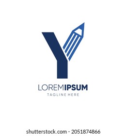 Letter Y Pencil Logo Design Vector Icon Graphic Emblem Illustration Background Template