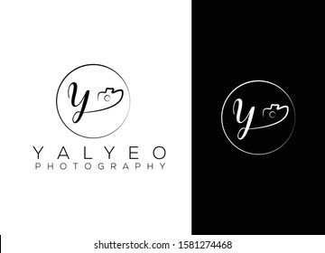 Letter Y photography logo , letter y with handwritten camera icon for photographer logo 