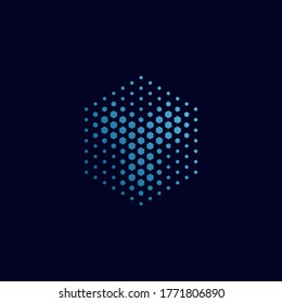Letter Y pixel logo hexagon blue color. Technology, business, and digital logotype vector illustration