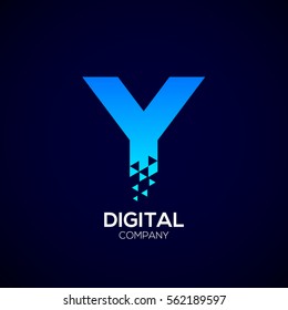 Letter Y Pixel logo, Triangle,Blue color,Technology and digital logotype