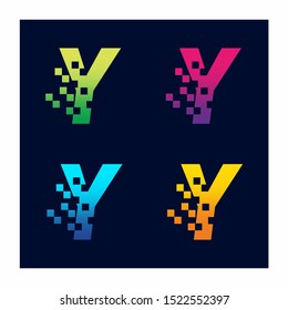 Letter Y Pixel Technology Logo Design Vector Icon