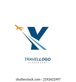 letter Y with plane logo vector template. logo for travel label, tourism, journey posters, airways identity, and tech transportation