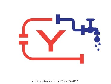 Letter Y Plumber Logo Design Vector Template Concept With Pipe And Water Symbol