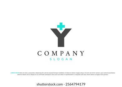 letter y with plus hospital symbol modern minimalist logo