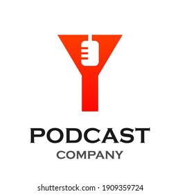 Letter y with podcast logo template illustration. suitable for podcasting, internet, brand, musical, digital, entertainment, studio etc