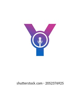 Letter Y Podcast Record Logo. Alphabet with Microphone Icon Vector Illustration