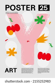 Letter Y. Poster layout design. Alphabt. Cute font. Template poster, banner, flyer.