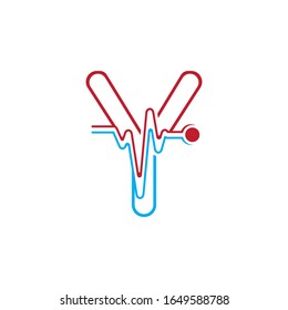 Buchstabe Y mit Symbol für die Vektorillustration des Logos in der Pulslinie