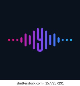 letter Y with Pulse music player element. background electronic music, equalizer, store, dj, nightclub, disco. Audio wave logo concept, Multimedia Technology themed, Abstract Shape. - vector