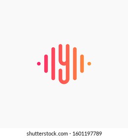 letter Y with Pulse music player element. led lighting concept. technology and digital. minimalist sound music equalizer, Bass, DJ icon, nightclub, disco. logotype Unique and simple element - vector