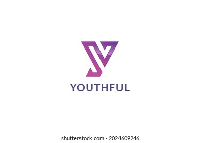 Letter y purple color 3d glittering modern technological logo      
