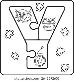 Letter Y Puzzle Alphabet  with Objects kids coloring books for kids