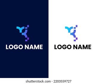 letter y and r with tech logo design template