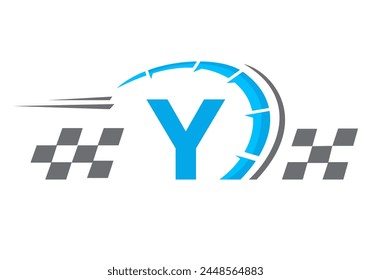 Letra Y con logotipo de Racing Flag. Símbolo de logotipo de velocidad