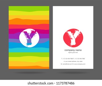 Letter Y in rainbow or multicolour background, Splash brushed style letter with Business Card Template Vector.